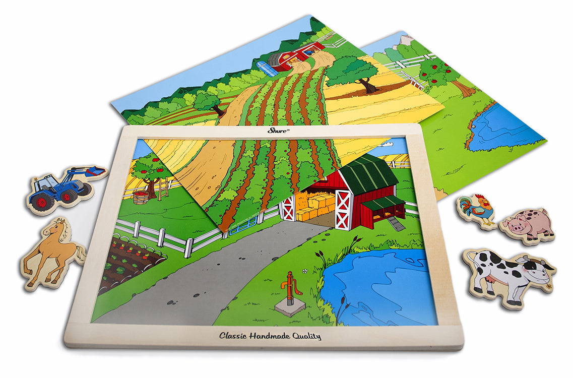 TS SHURE WOOD MAGNET PLAYBOARD: FARM ANIMALS/ FARM VEHICLES/ HORSES