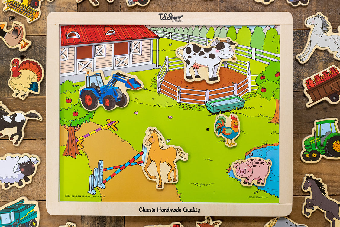 TS SHURE WOOD MAGNET PLAYBOARD: FARM ANIMALS/ FARM VEHICLES/ HORSES