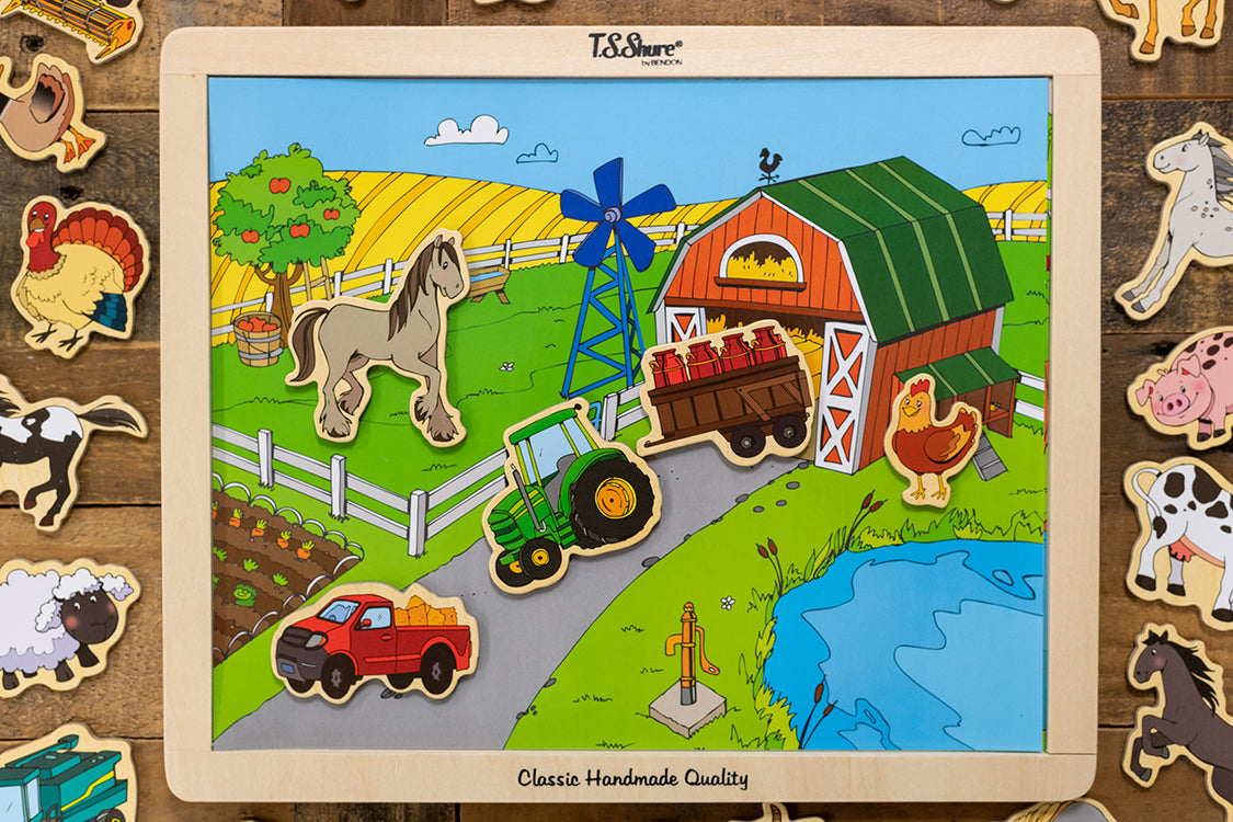 TS SHURE WOOD MAGNET PLAYBOARD: FARM ANIMALS/ FARM VEHICLES/ HORSES