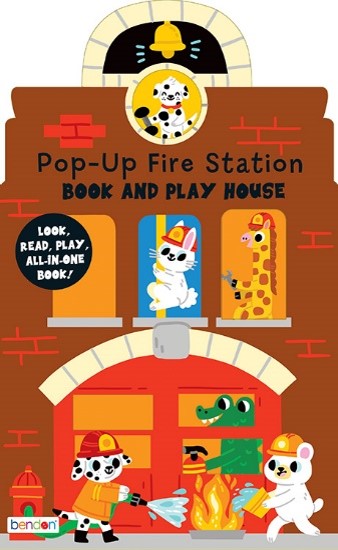 LIVRE POP-UP ET MAISON DE JEU - 4 TITRES : CASERNE DE POMPIERS, CHÂTEAU, FERME, ÉCOLE